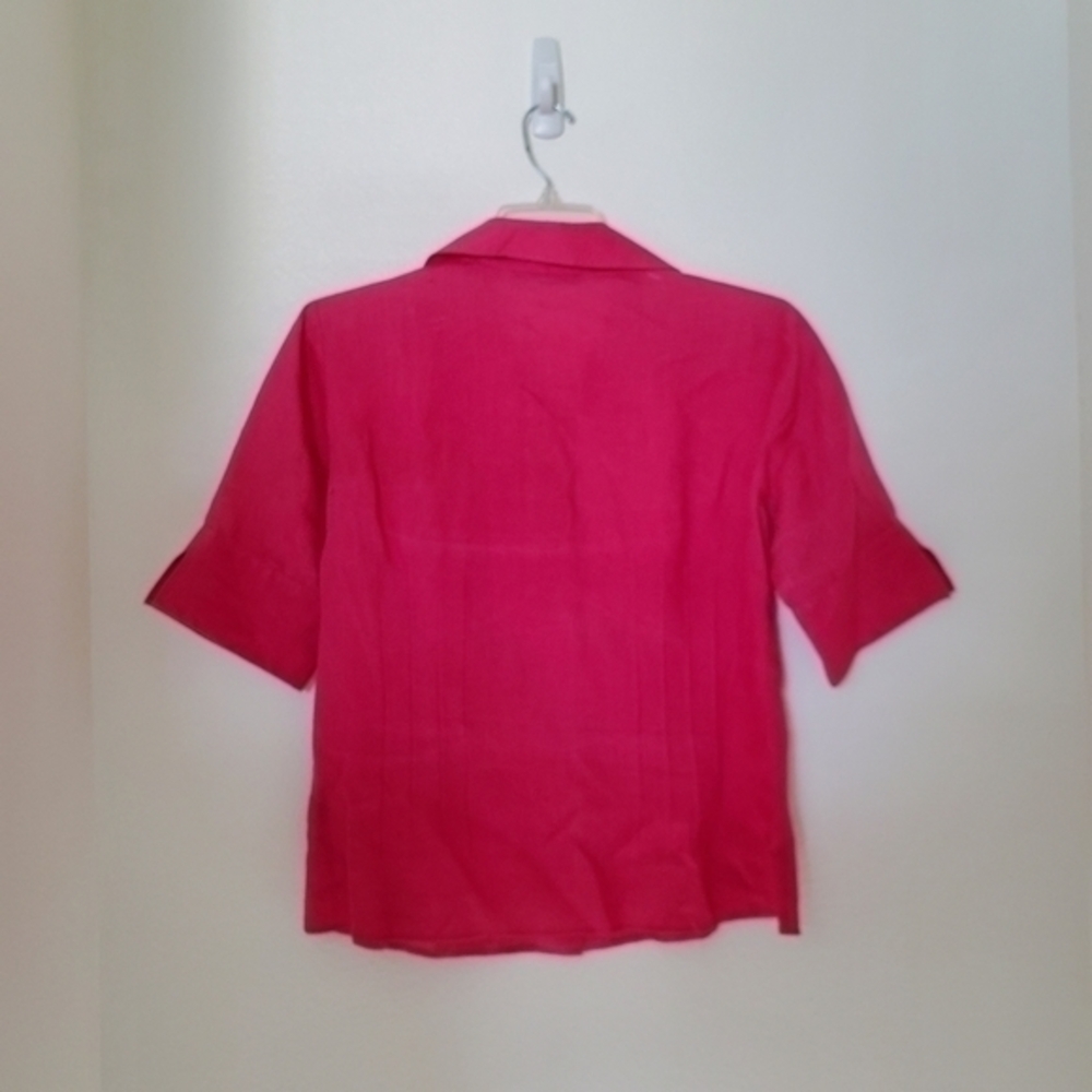 Lafayette 148 New York‎ Women's Pink Linen Short Sleeve Collar Button Up Shirt - Picture 8 of 11